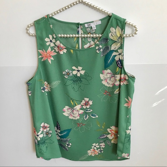 DR2 Tops - Green Floral Tank Top